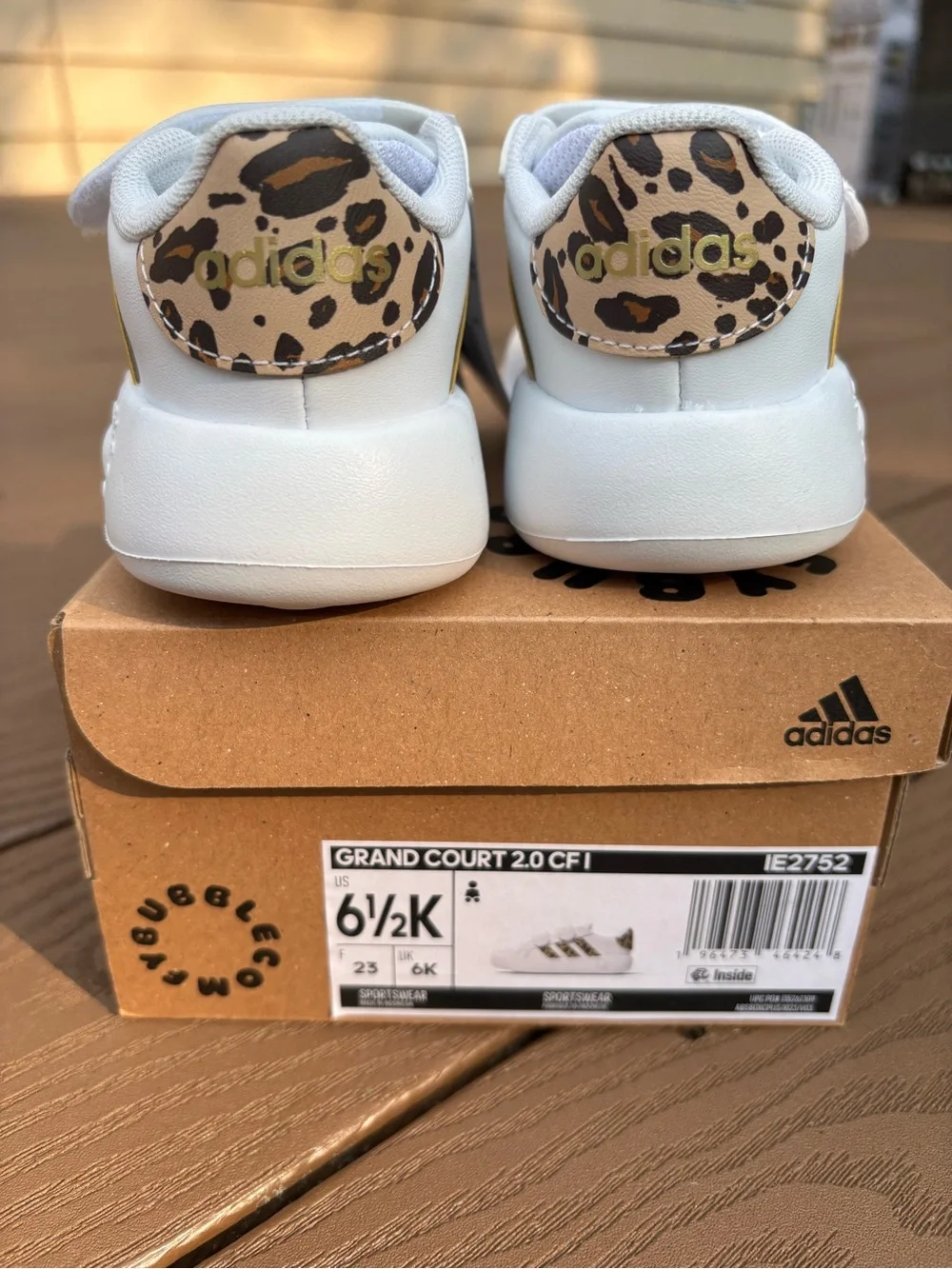adidas White Kids Sneakers with Leopard-Print Stripes